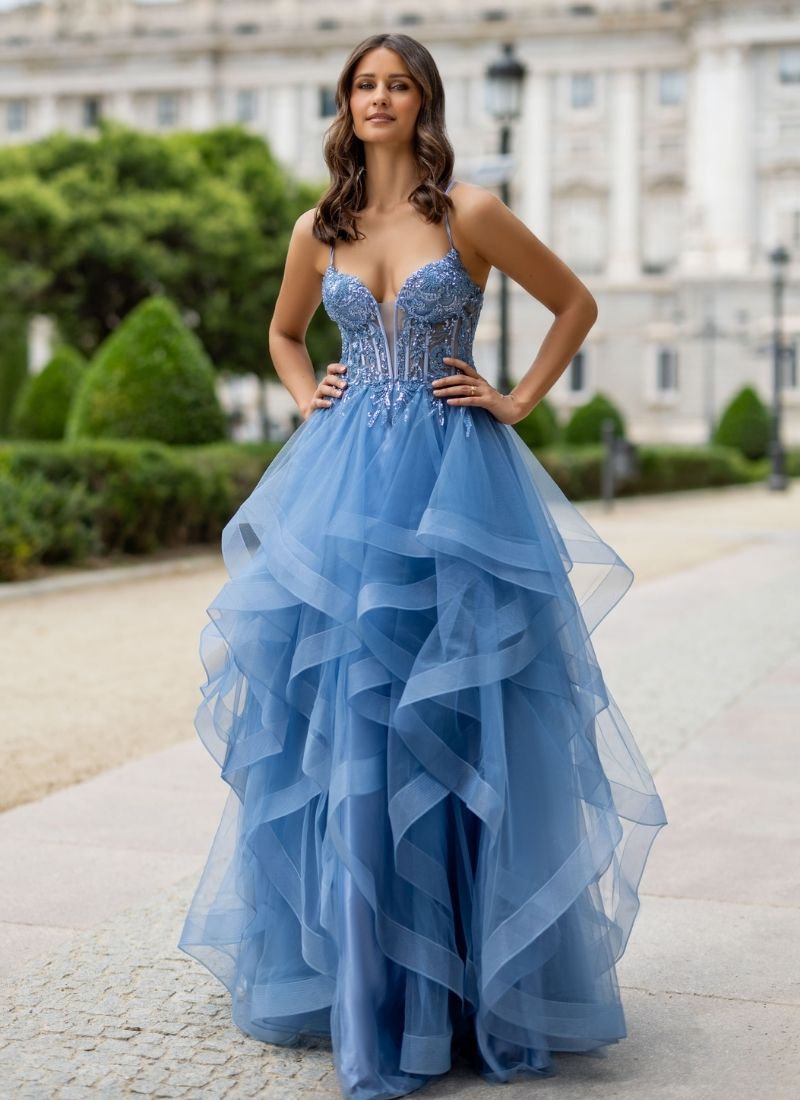 Tulle evening dress with flounces Vintage Indigo – Dresses Boutique B.V