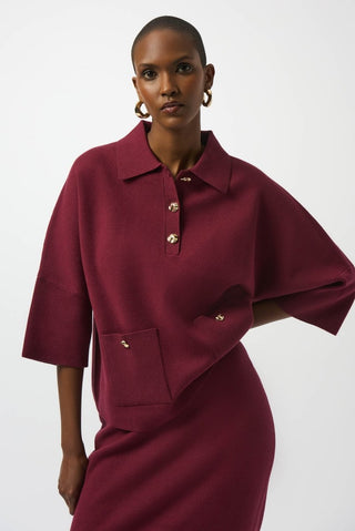 Boxy Pullover With Polo Collar Merlot - Dresses Boutique B.V.