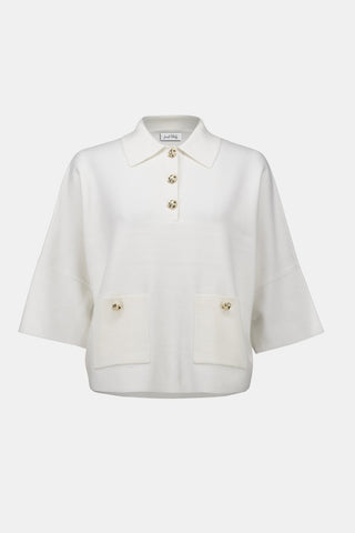 Boxy Pullover With Polo Collar Winter White - Dresses Boutique B.V.