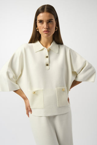 Boxy Pullover With Polo Collar Winter White - Dresses Boutique B.V.