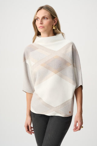 Brushed Viscose And Nylon Plaid Funnel - Neck Sweater Winter White / Multi - Dresses Boutique B.V.