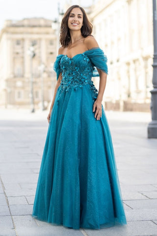 Carmina sleeves dress Glitter Lake Blue - Dresses Boutique B.V.