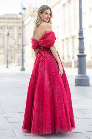 Carmina sleeves dress Glitter Rio Red - Dresses Boutique B.V.