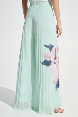 Chiffon Floral Print Pleated Wide Leg Pants - Dresses Boutique B.V.