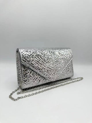Cracked texture clutch Silver - Dresses Boutique B.V.