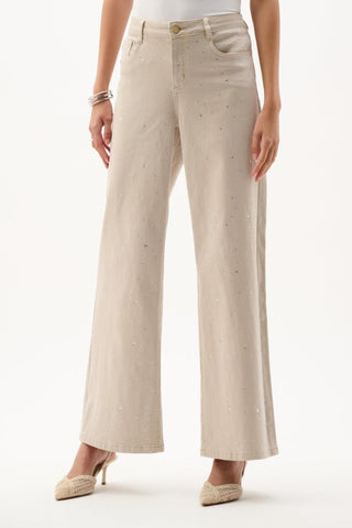 Denim Wide Leg Jeans With Rhinestones - Dresses Boutique B.V.