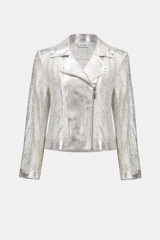 Faux Suede Foiled Knit Moto Jacket - Dresses Boutique B.V.