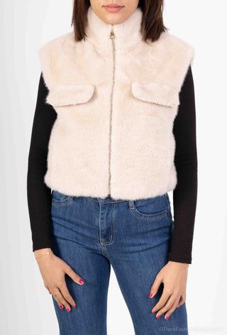 Faux fur bodywarmer Beige - Dresses Boutique B.V.