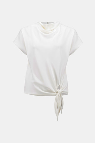 Woven Twill Boxy Top With Cowl Neck