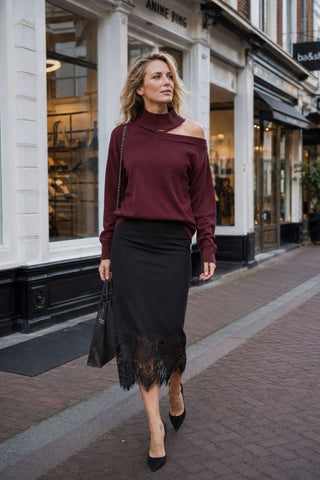 Gebreide midi rok met kant - Dresses Boutique B.V.