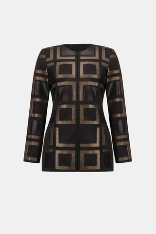 Leatherette and Scuba Collarless Two - Tone Jacket - Dresses Boutique B.V.