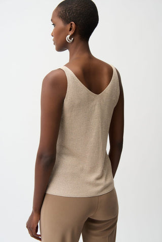 Metallic Knitted Camisole with Rhinestones Champagne - Dresses Boutique B.V.