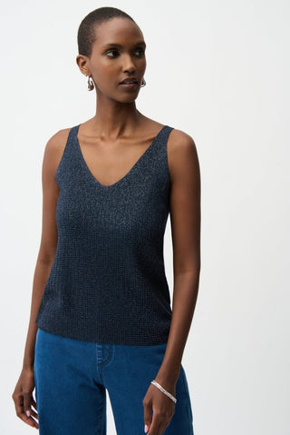 Metallic Knitted Camisole with Rhinestones Midnight blue - Dresses Boutique B.V.