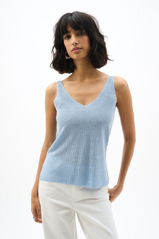 Metallic Knitted Camisole with Rhinestones Sky Blue - Dresses Boutique B.V.