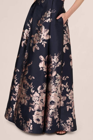 Off Shoulder Metallic Floral Jacquard Gown - Dresses Boutique B.V.