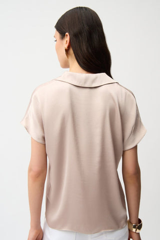 Satin Boxy Top With Shirt Collar - Dresses Boutique B.V.