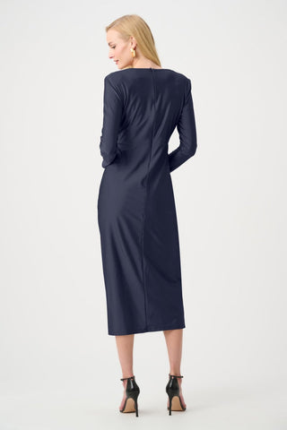 Satin Effect Knit Draped V - Neck Sheath Dress - Dresses Boutique B.V.