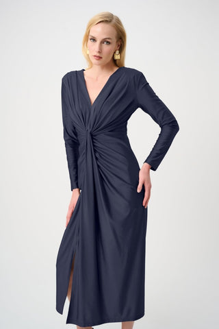 Satin Effect Knit Draped V - Neck Sheath Dress - Dresses Boutique B.V.