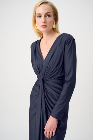 Satin Effect Knit Draped V - Neck Sheath Dress - Dresses Boutique B.V.