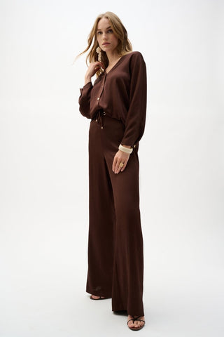Satin Wide Leg Pull - On Pants With Drawstring - Dresses Boutique B.V.