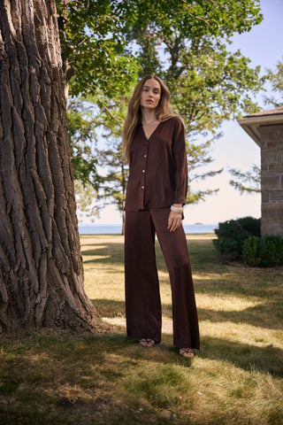 Satin Wide Leg Pull - On Pants With Drawstring - Dresses Boutique B.V.