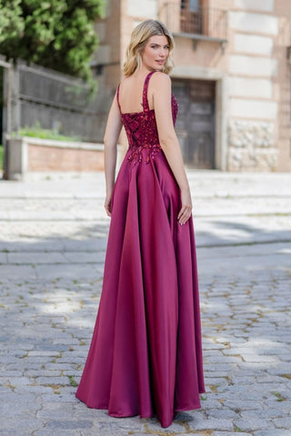 Satin evening dress with pockets Cabernet Red - Dresses Boutique B.V.