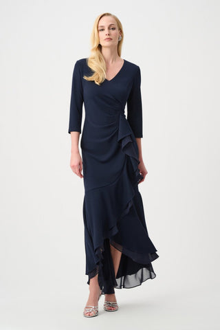 Scuba Crepe and Chiffon Ruffled Trumpet Gown - Dresses Boutique B.V.