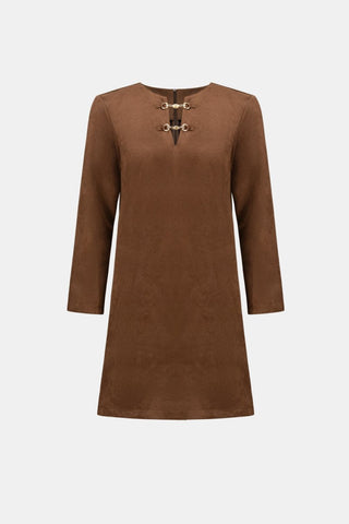 Scuba Suede Notched-Neck Straight Dress - Dresses Boutique B.V.