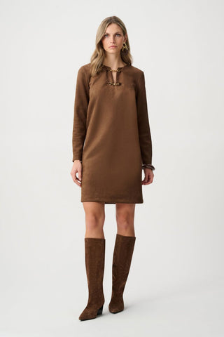 Scuba Suede Notched-Neck Straight Dress - Dresses Boutique B.V.