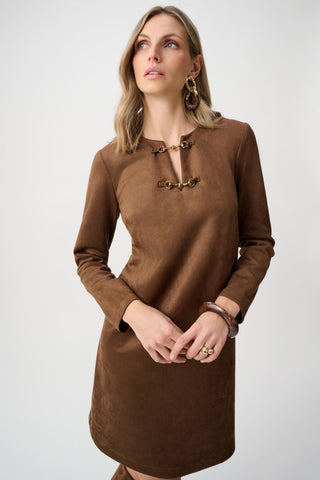Scuba Suede Notched-Neck Straight Dress - Dresses Boutique B.V.