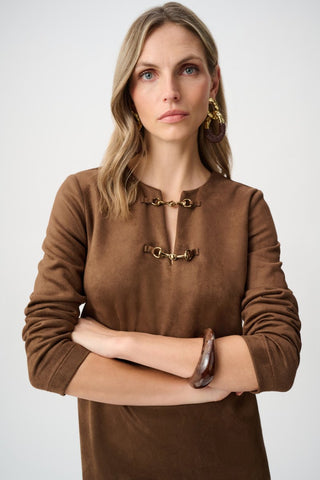 Scuba Suede Notched-Neck Straight Dress - Dresses Boutique B.V.