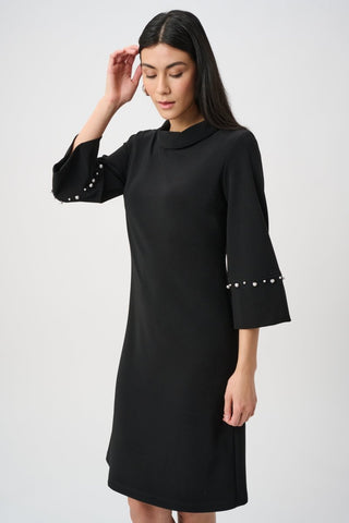Silky Knit A - Line Dress With Pearl Detail - Dresses Boutique B.V.