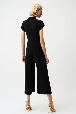 Silky Knit Culotte Jumpsuit With Gold Zipper Black - Dresses Boutique B.V.