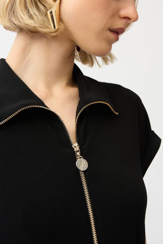 Silky Knit Culotte Jumpsuit With Gold Zipper Black - Dresses Boutique B.V.