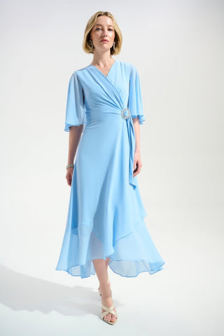 Silky Knit Flowy Wrap Dress Sky Blue - Dresses Boutique B.V.