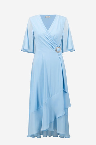 Silky Knit Flowy Wrap Dress Sky Blue - Dresses Boutique B.V.