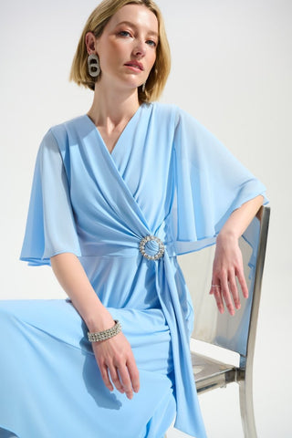Silky Knit Flowy Wrap Dress Sky Blue - Dresses Boutique B.V.