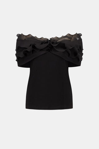 Silky Knit Off - Shoulder Top With Ruffles - Dresses Boutique B.V.
