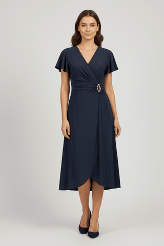 Silky Knit Wrap Dress With Ruffled Sleeves - Dresses Boutique B.V.