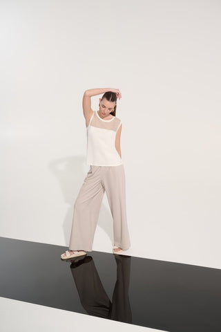 Soft Knit Straight Cami With Mesh Yoke - Dresses Boutique B.V.