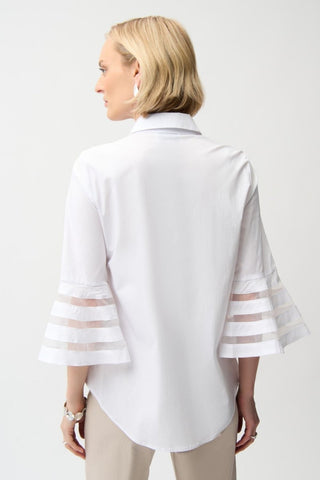 Stretch Poplin Straight Blouse with Organza Bell Sleeves - Dresses Boutique B.V.