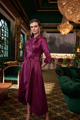 Stretch Taffeta Fit and Flare Wrap Dress - Dresses Boutique B.V.