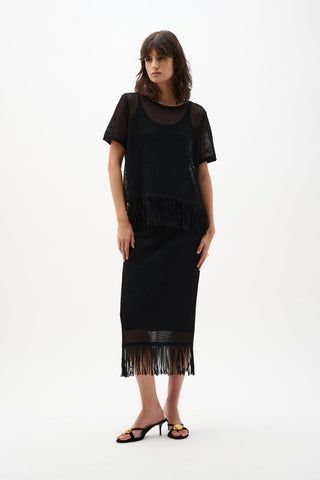 Viscose Sweater Knit Pull - On Skirt With Fringe Trim - Dresses Boutique B.V.