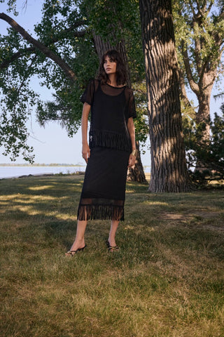 Viscose Sweater Knit Pull - On Skirt With Fringe Trim - Dresses Boutique B.V.