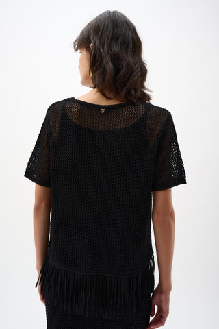 Viscose Sweater Knit Top With Fringe Trim - Dresses Boutique B.V.