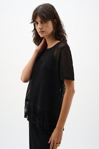 Viscose Sweater Knit Top With Fringe Trim - Dresses Boutique B.V.