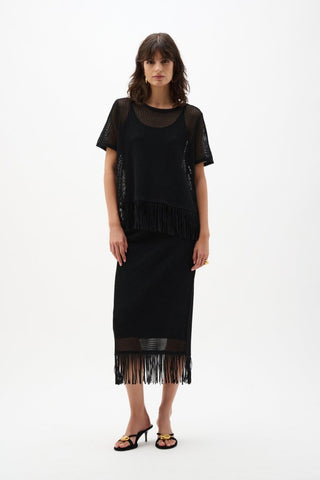 Viscose Sweater Knit Top With Fringe Trim - Dresses Boutique B.V.