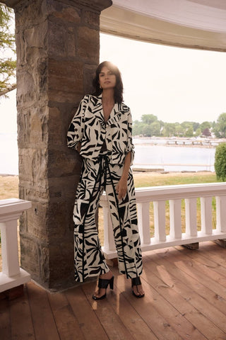 Woven Gauze Tropical Print Boxy Blazer - Dresses Boutique B.V.