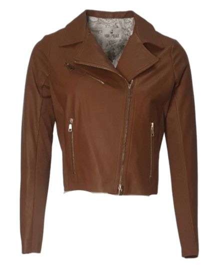 Dresses Boutique - Camel leather biker jacket Camel - Jassen & jacks - S - Dresses Boutique jurkenwinkel Sittard