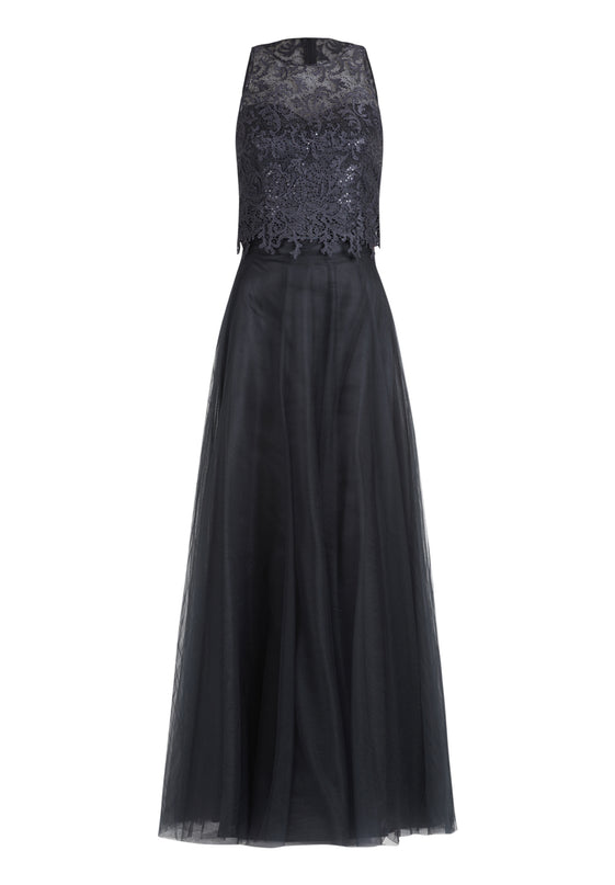 Vera Mont - Evening lace chiffon dress - Gala jurken - 42 / Darkgrey - Dresses Boutique jurkenwinkel Sittard